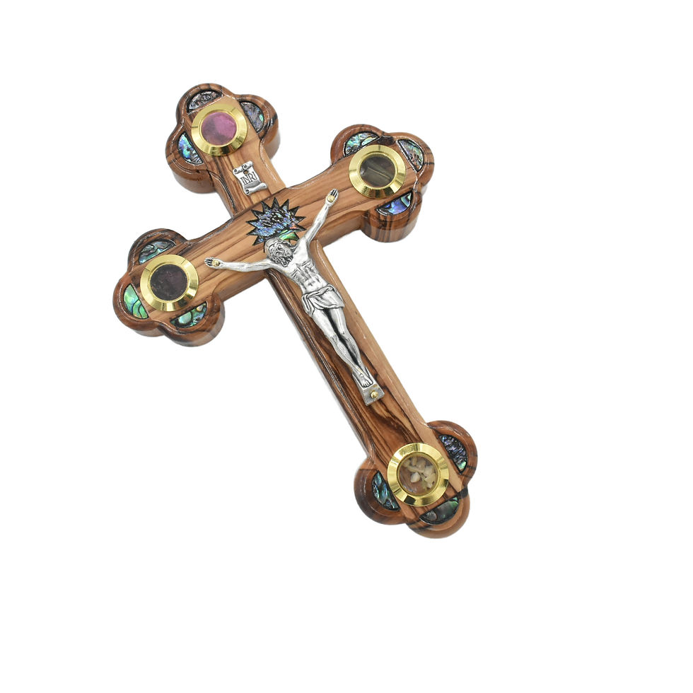 Thumbnail: Wooden Wall Cross – Holy Land Cross Made of Olive Wood and Mother of Peral