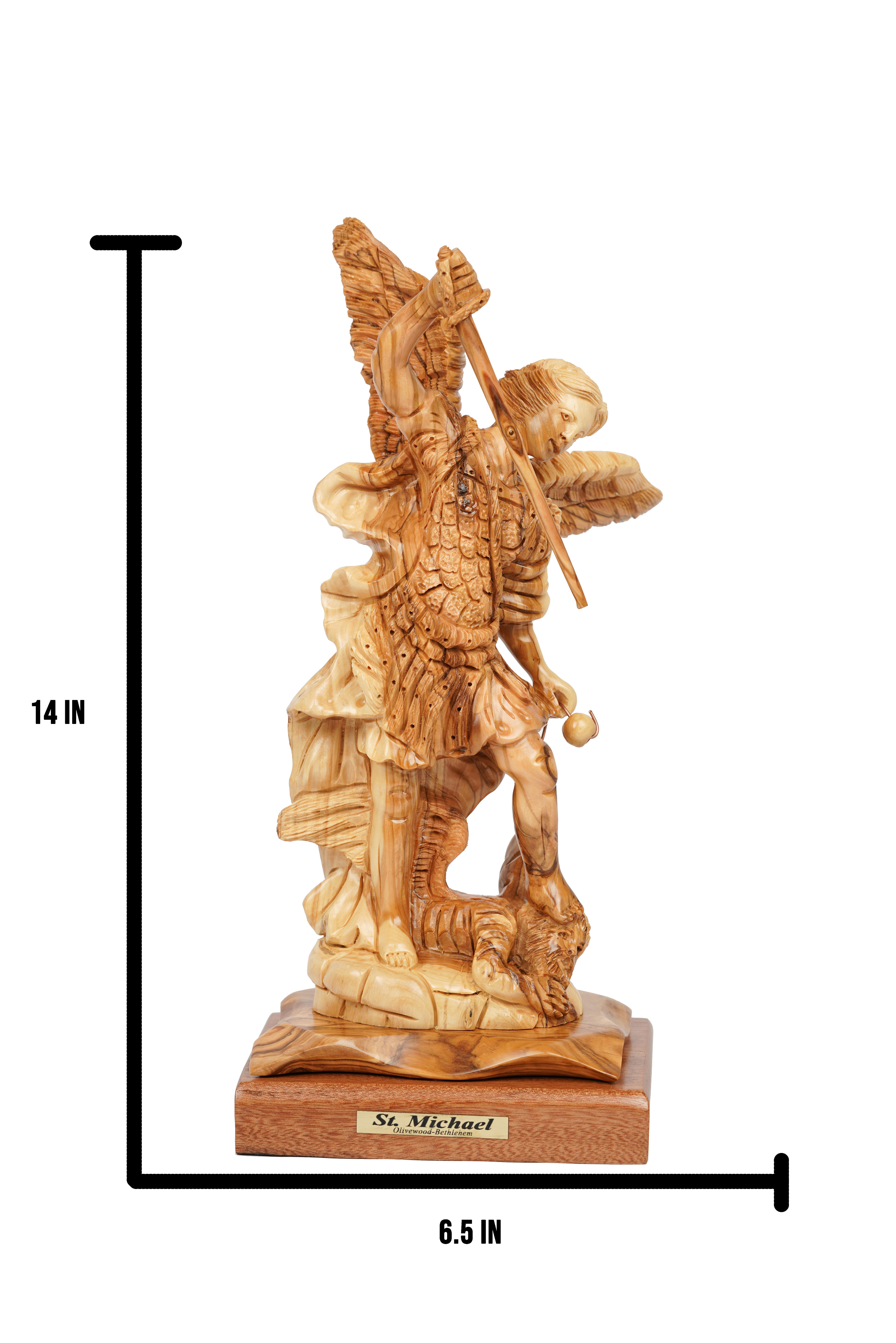 St. Michael the Archangel Olive Wood Masterpiece | Large Wooden Statue