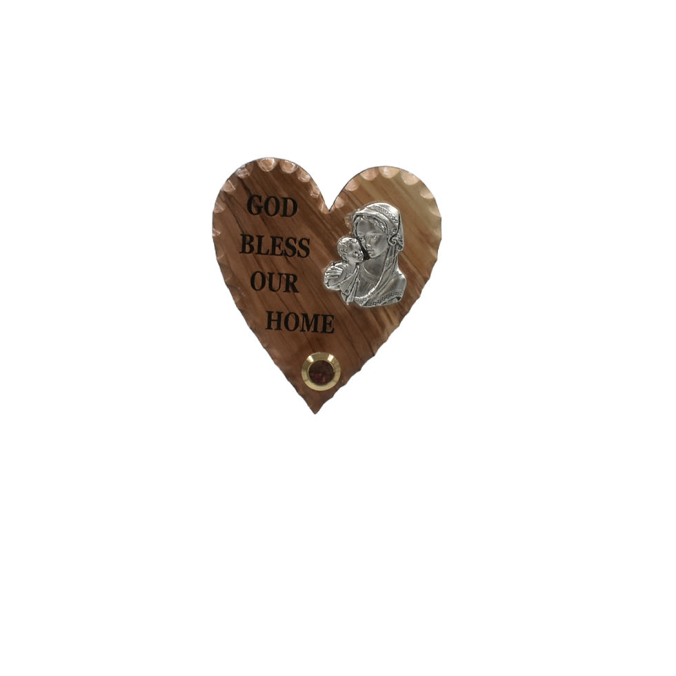Thumbnail: God Bless Our Home Heart Olive Wood Gift from Holy Land – 4.5x5” Handmade in Bet