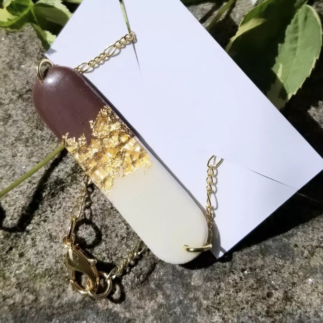 Deep mauve and white with gold stamping bracelet