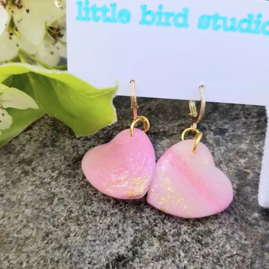 Rose Quartz Heart hoop dangles