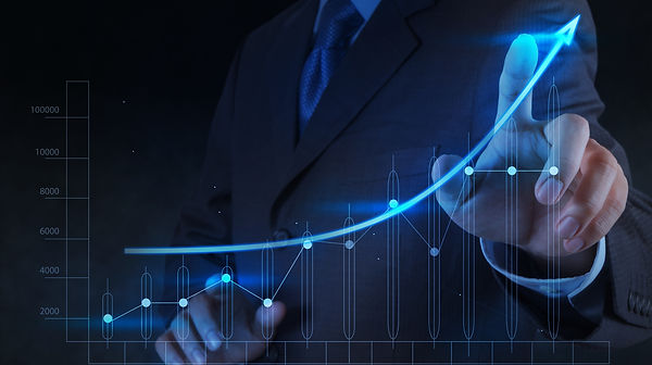 businessman hand touch 3d virtual chart