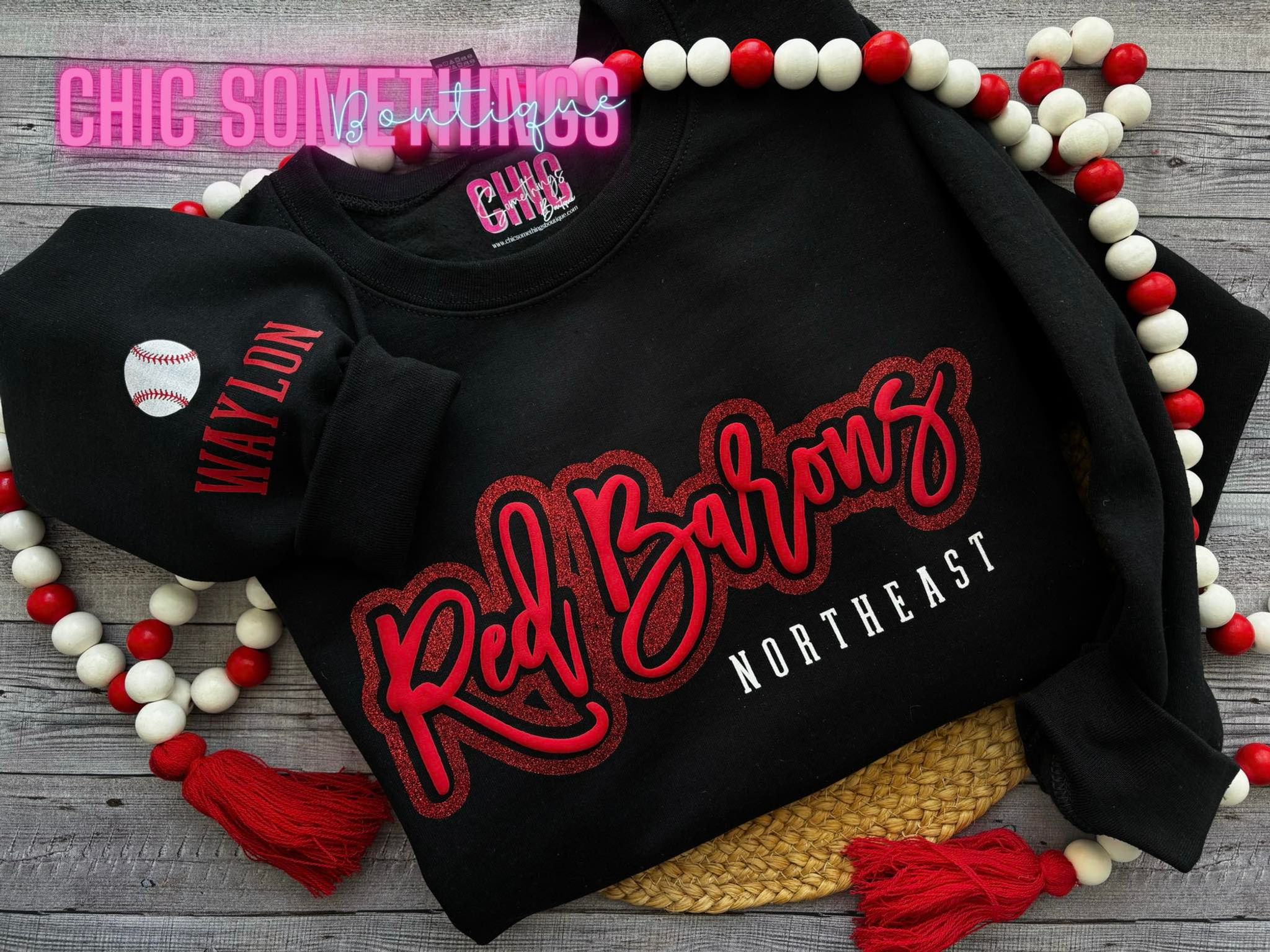 Custom Glitter and Puff Sweatshirt with Personalized Sleeve