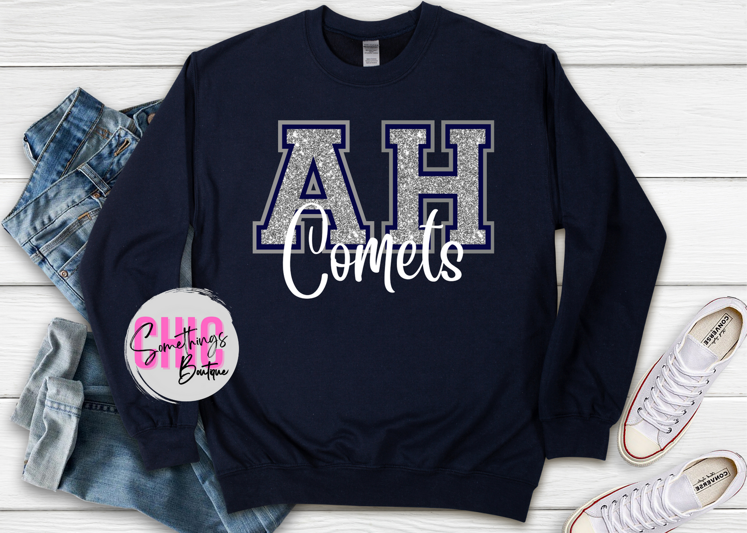Abington Heights Comets Varsity Letter Glitter Shirt, Crewneck, Hoodie