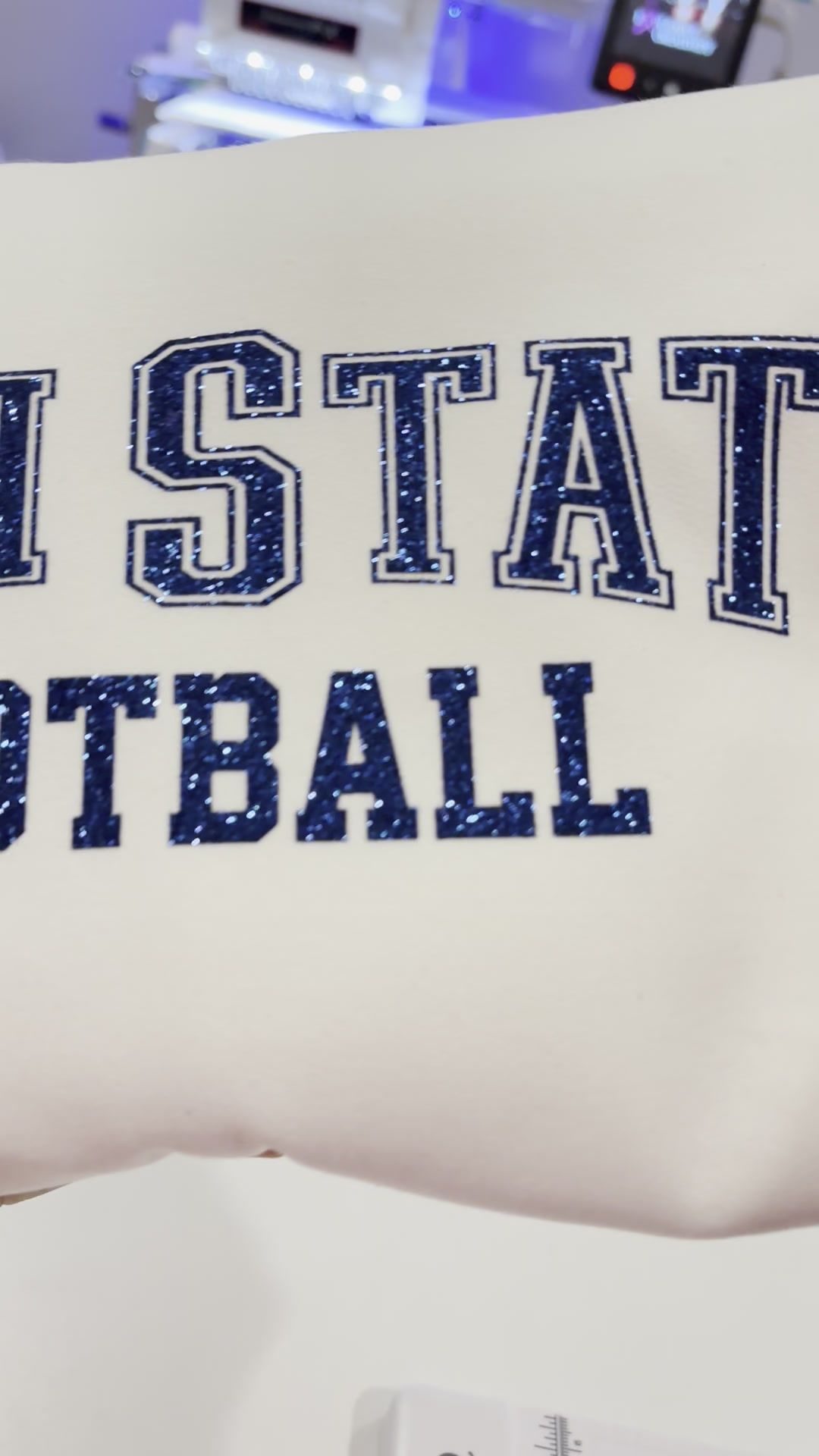 Glitter State Football Shirt, Sweatshirt, White with Navy Glitter