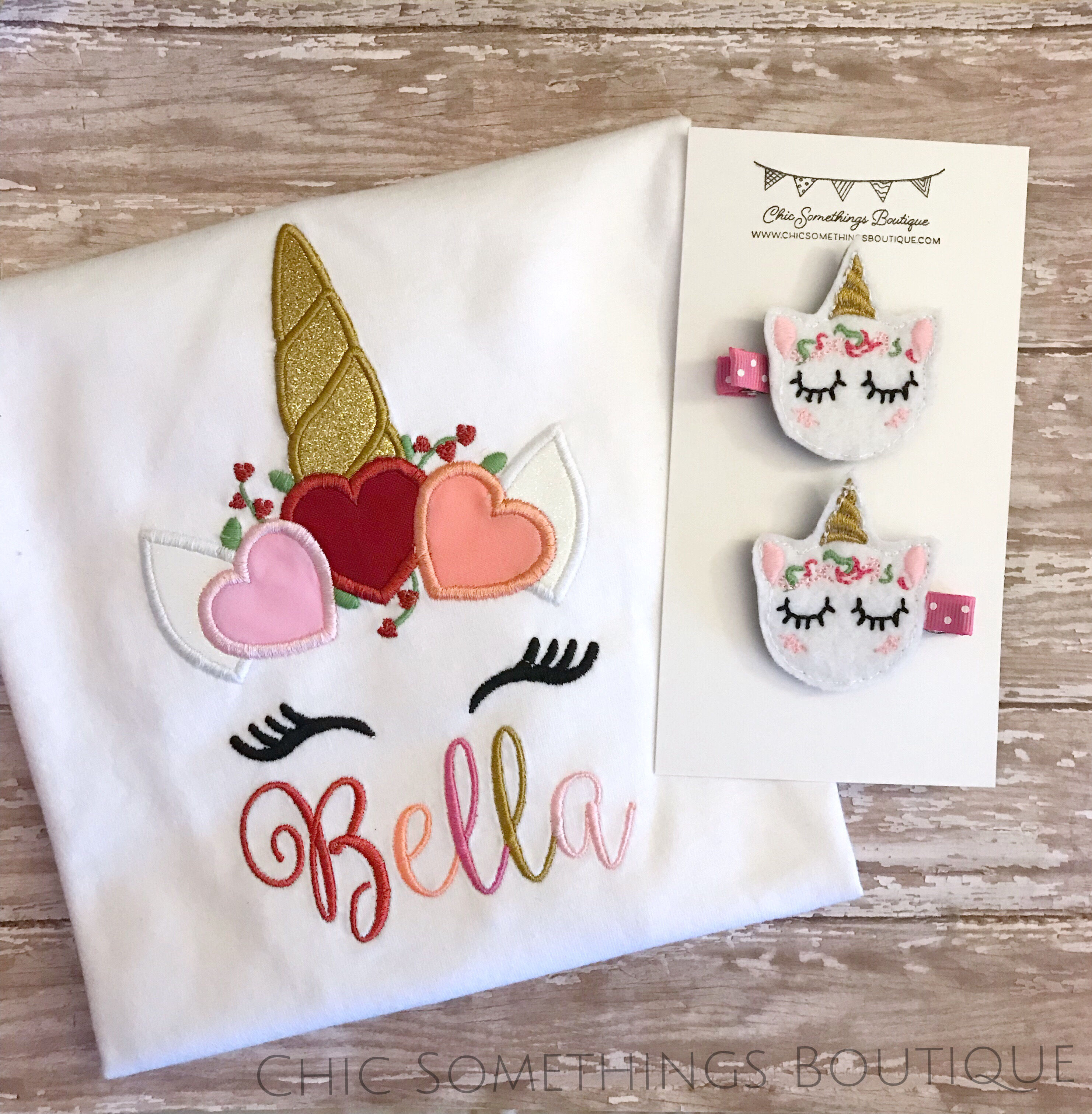 Valentine's Day Unicorn Shirt and Clippie Set