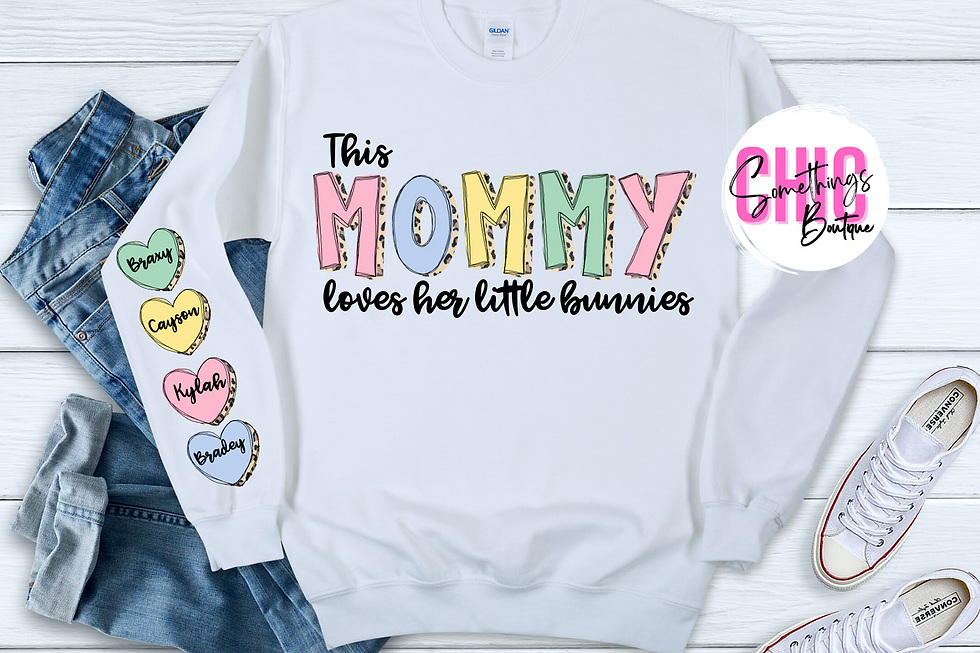 Thumbnail: Loves Her Little Bunnies Personalized Heart Name Sleeve Sweatshirt
