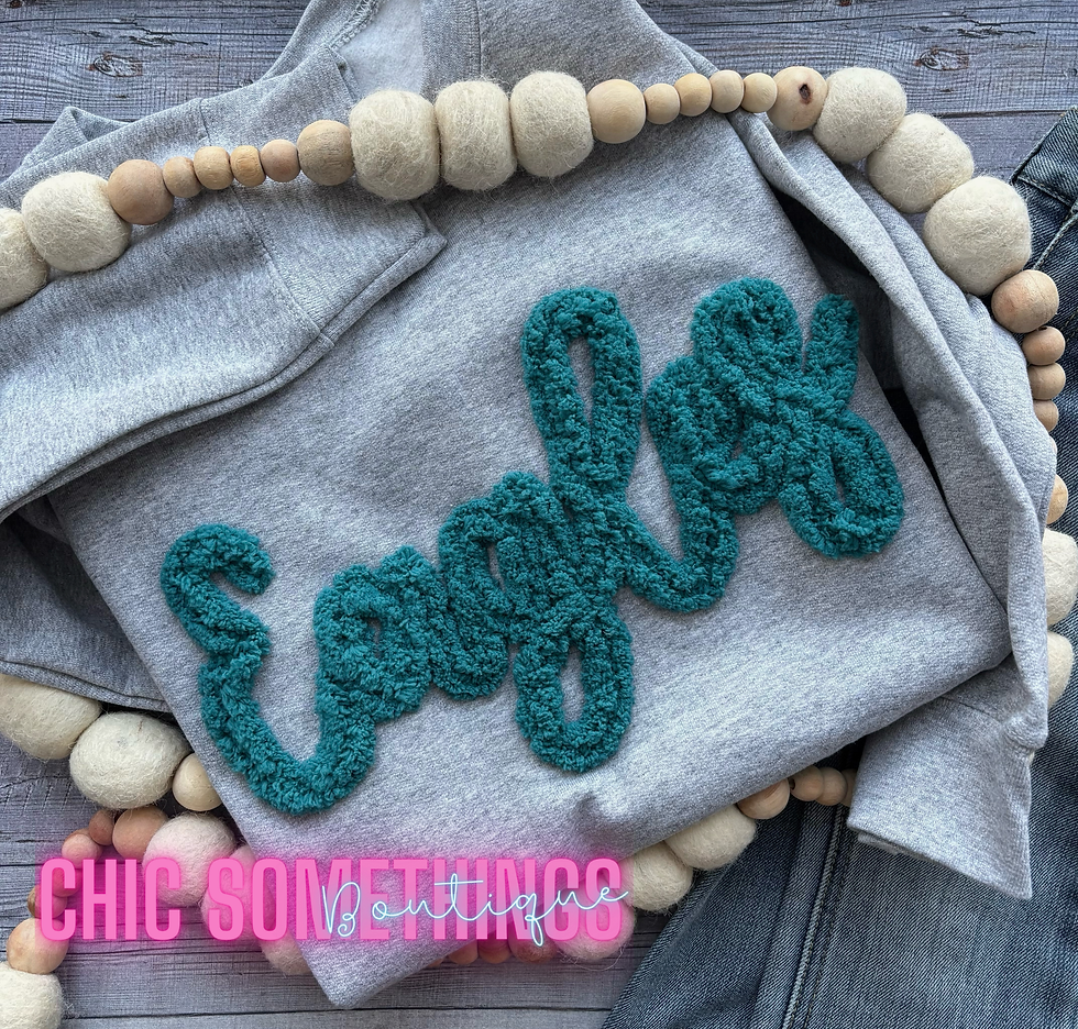 Eagles Chenille Letter Sweatshirt, Grey with Teal