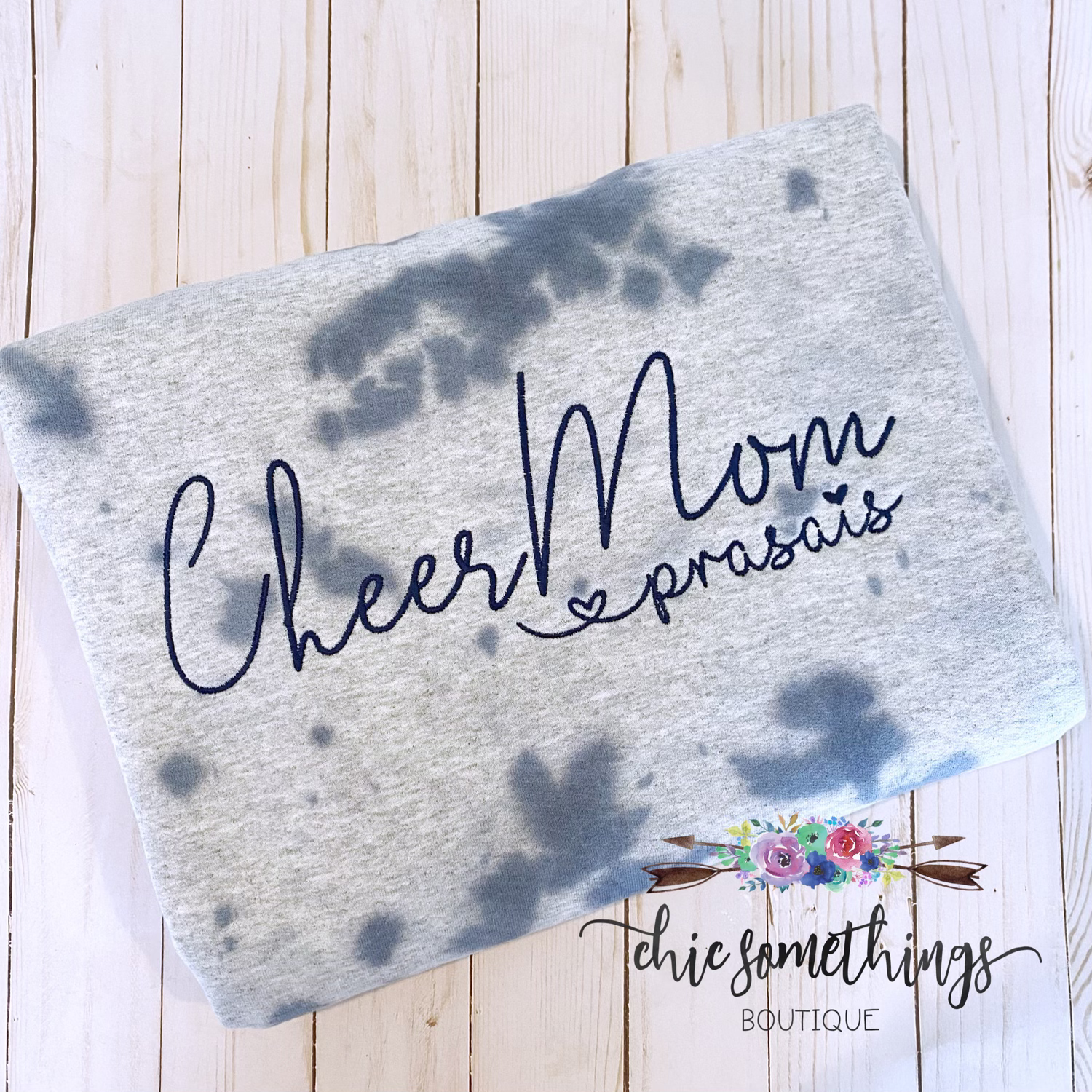 Cheer Mom Personalized Grey and Navy Tie Dye Sweatshirt