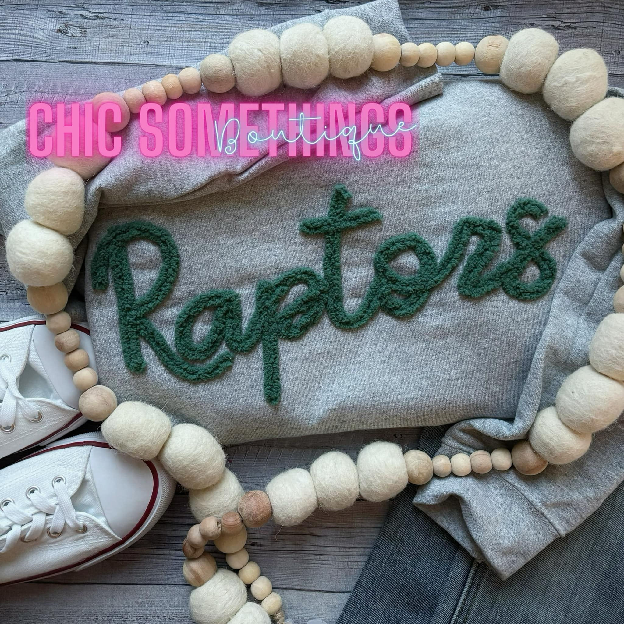 Raptors Chenille Letter Sweatshirt, Grey and Green