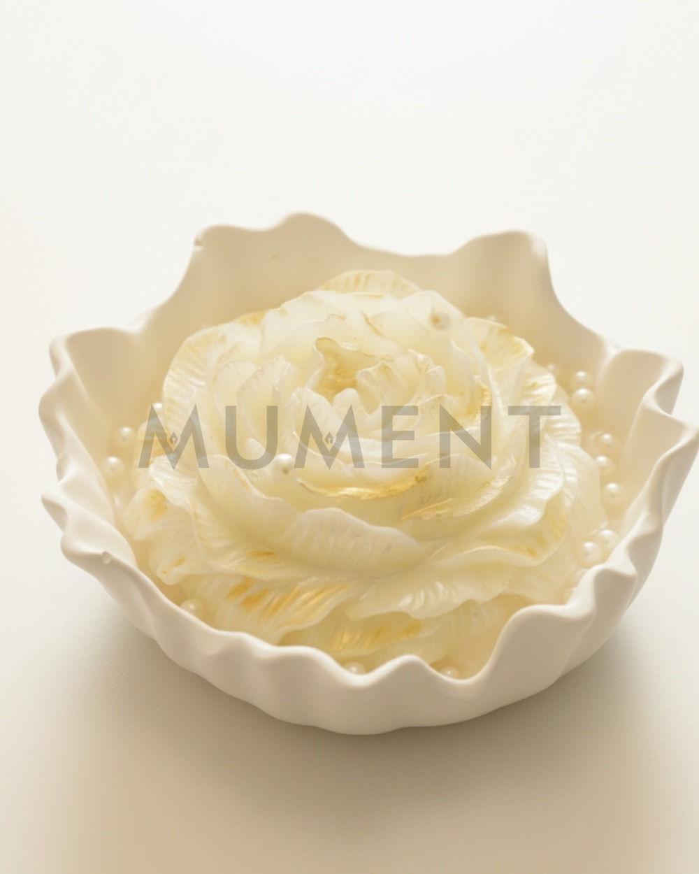 El Yapımı -İnci Detaylı Gül Formlu Dekoratif Mum - Uzun Yanış Süreli - Hediyelik