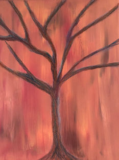 Abstract painting of bare winter tree.