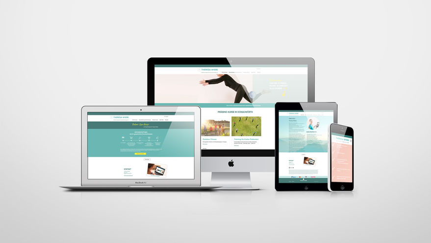 Responsive WEBDESIGN angezeigt auf Laptop, Desktop, Tablet und Smartphone. Theresa Wiebe Physiotherapie
