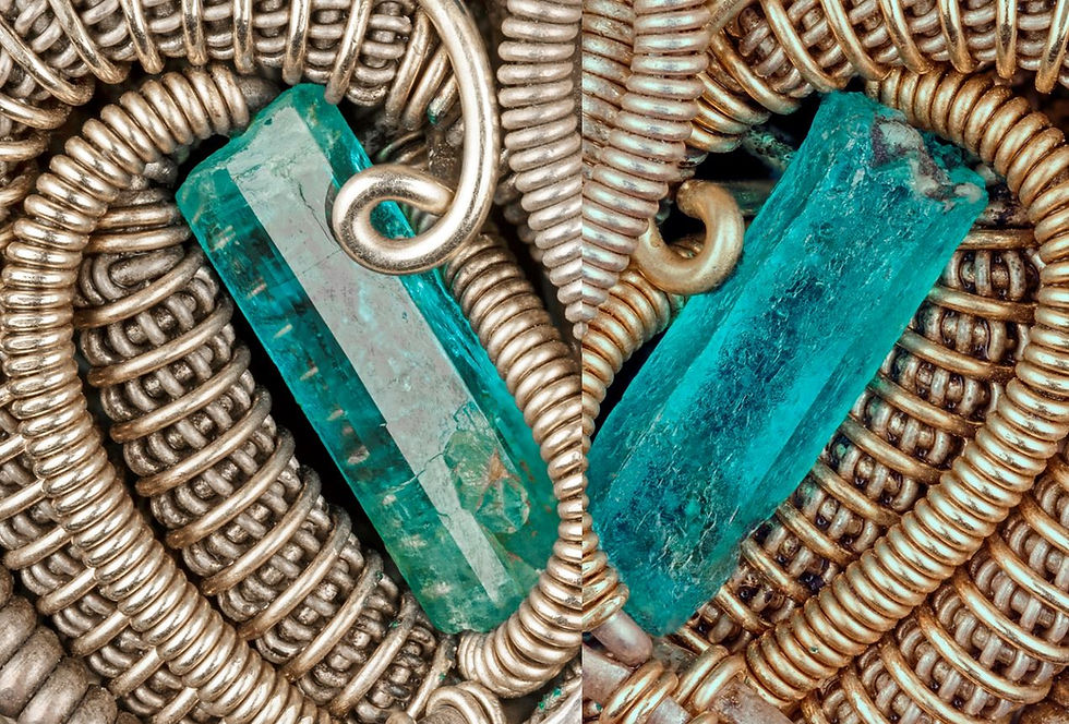 Thumbnail: The Spaceship Amulet Wire Wrap with Red Beryl, Emerald, Aquamarine & Tourmaline