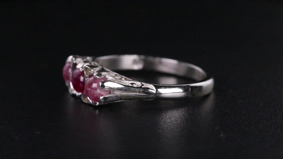Thumbnail: Red Beryl "Red Eyes" Cabochon Ring Sterling Silver Rhodium-Plate