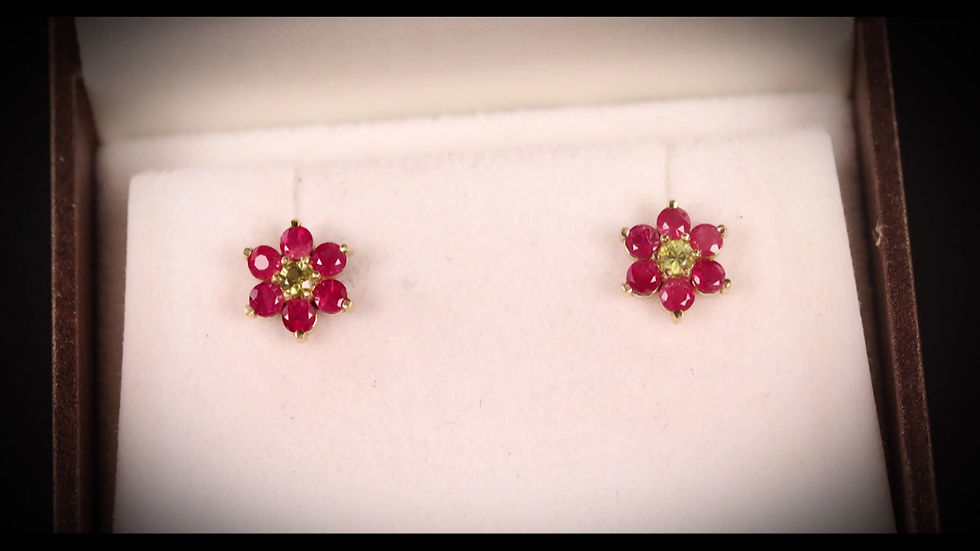 Thumbnail: Red Emerald beryl & Pallasite Peridot Meteorite Flower Pendant in 18K White Gold
