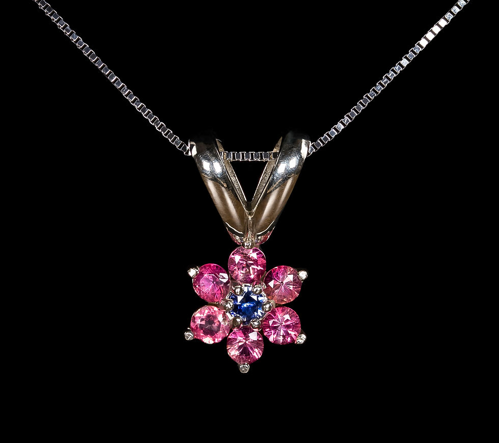 Red Emerald (beryl) & Benitoite Flower Pendant in 18K White Gold