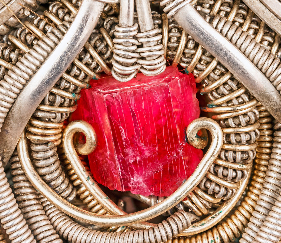 Thumbnail: The Spaceship Amulet Wire Wrap with Red Beryl, Emerald, Aquamarine & Tourmaline