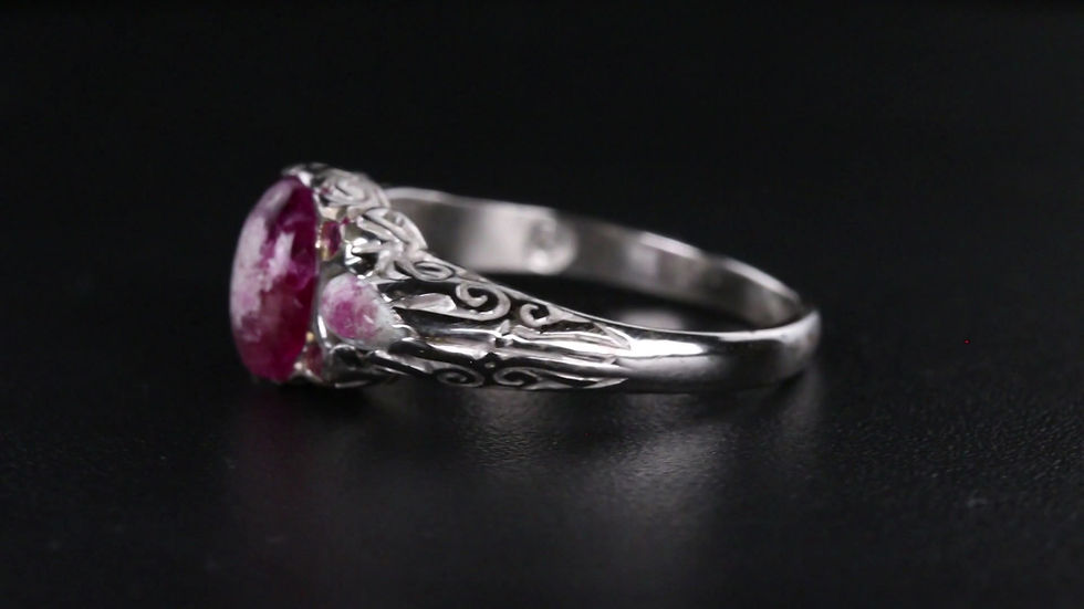 Thumbnail: Red Beryl "O" Cabochon Ring Sterling Silver Rhodium-Plate
