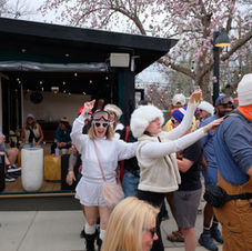 crowd dancing and talking