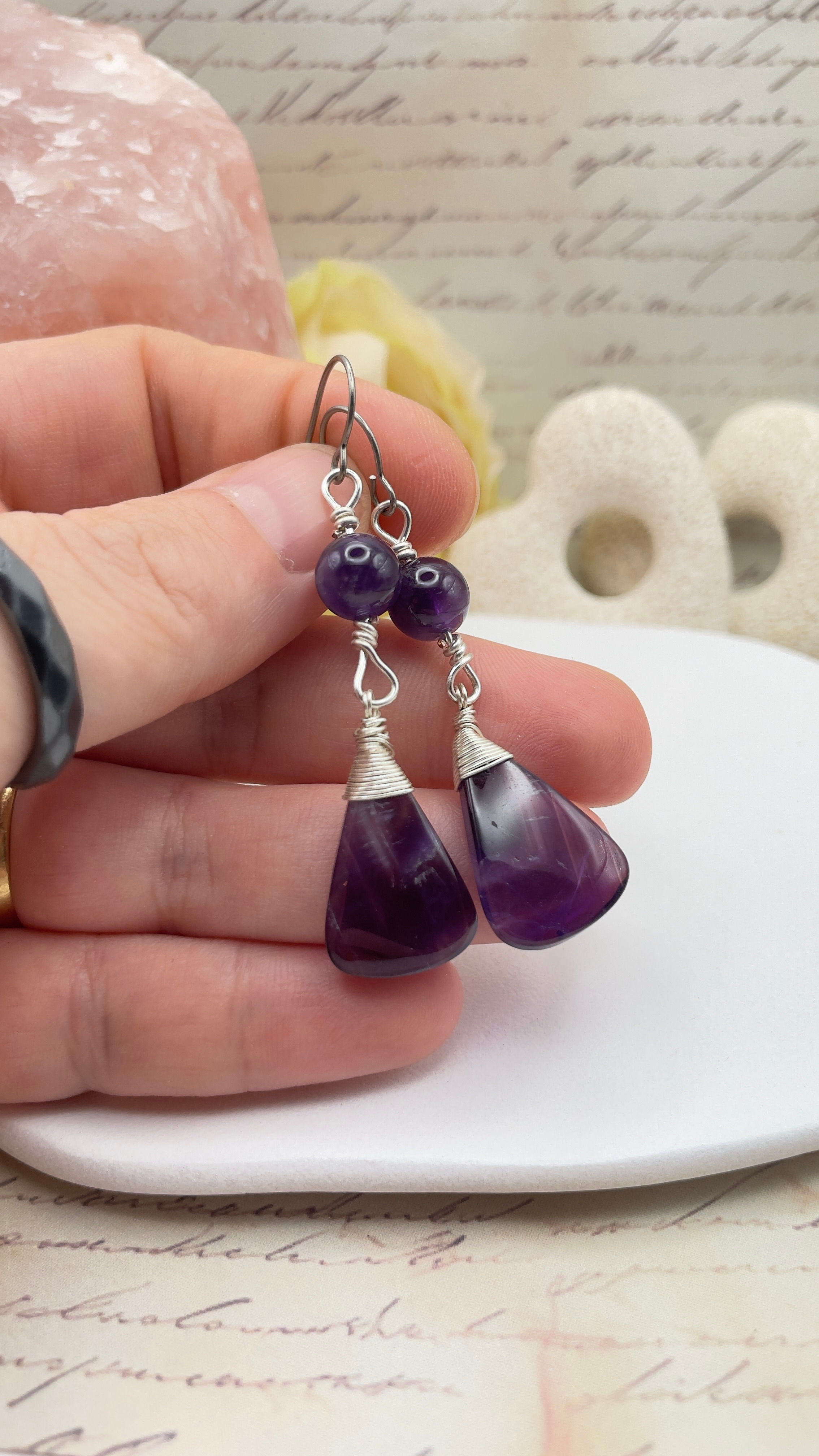 Silver plated Amethyst earrings with Titanium earring hooks