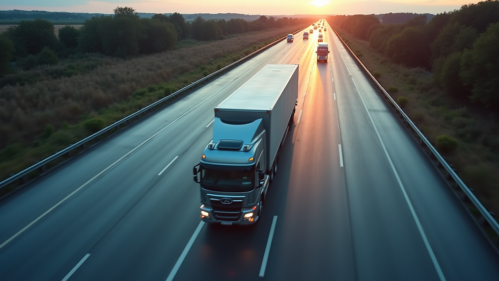 High angle view of a freight truck on a busy highway