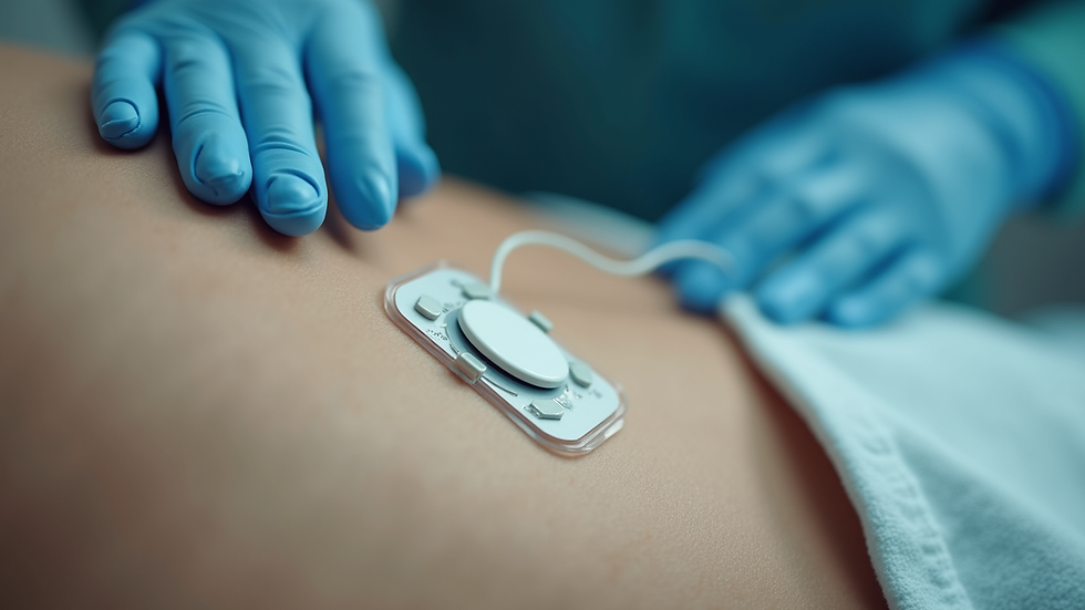 Close-up view of electrodes placed on patient’s skin for ECCT