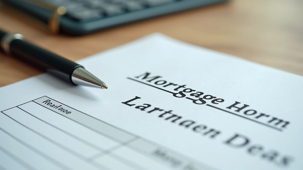 Close-up view of a mortgage application form with a pen on top