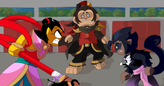 Features the mentioned characters in a face-off on a train.