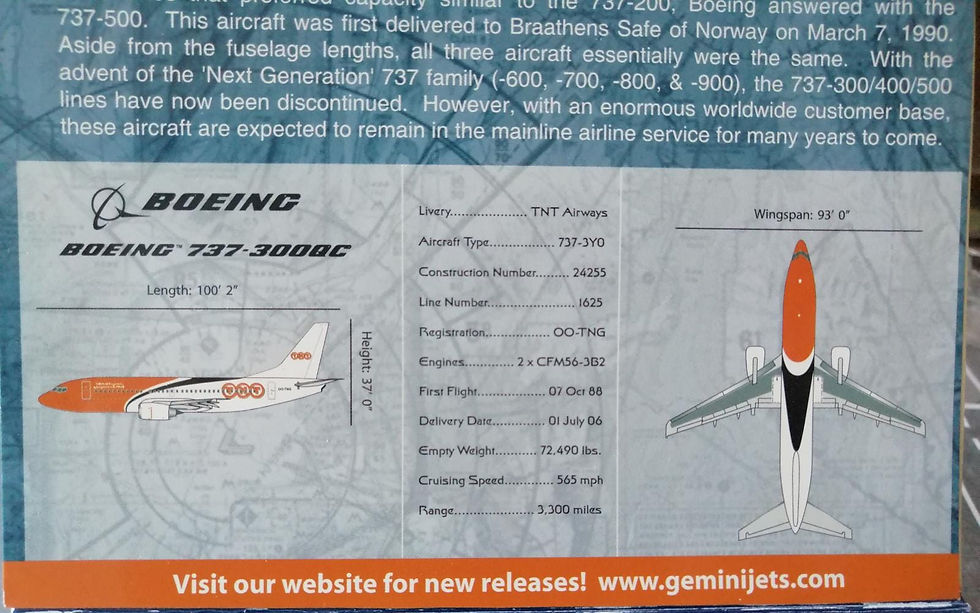 Thumbnail: TNT EXPRESS Boeing B737-300 OO-TNG  in 1/400 by Gemini jets