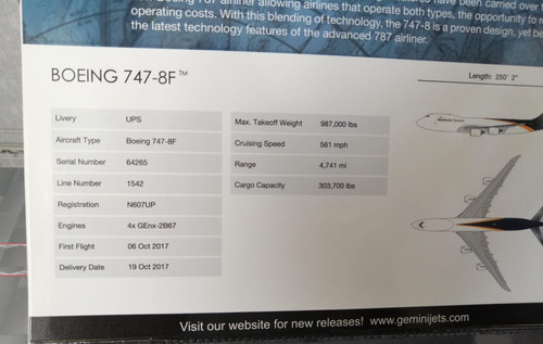 GEMINI JETS UPS BOEING B747-8F N607UP 