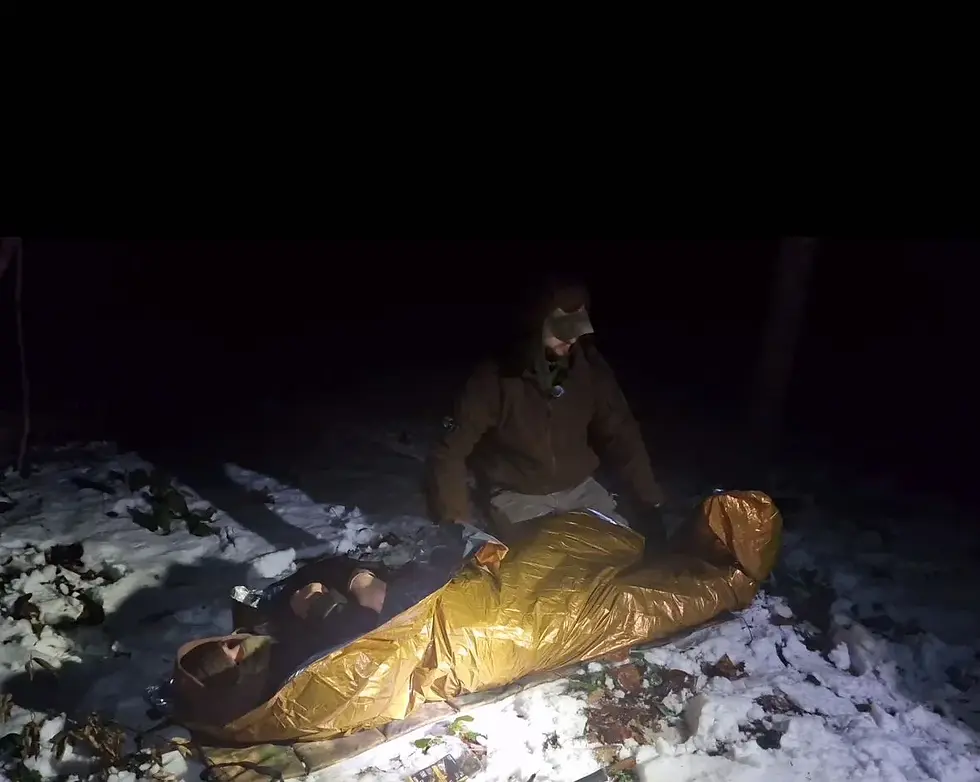 Emergency blanket used as snow shelter