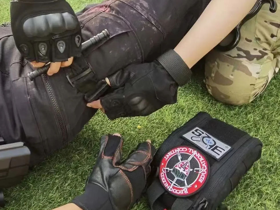 Black tourniquet application on tactical gear