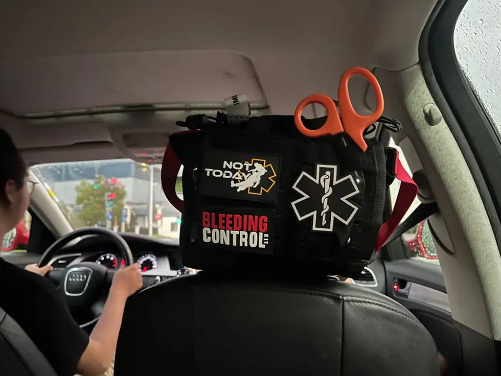 Black bleeding control kit on car seat