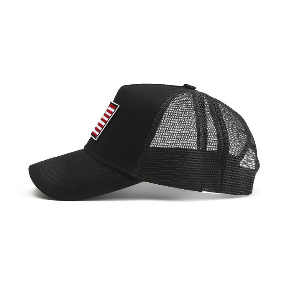Thumbnail: American flag trucker hat with adjustable strap and breathable mesh back.