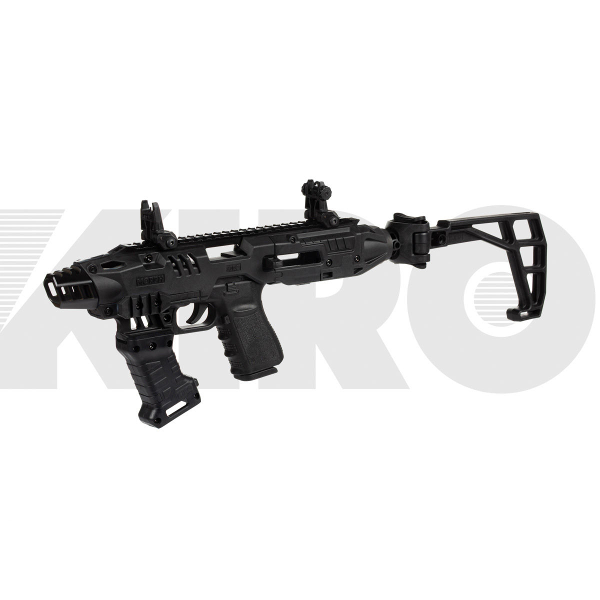 ערכת הסבה KIRO Morph עבור Glock, עם תומך מתקפל דו־כיווני.
