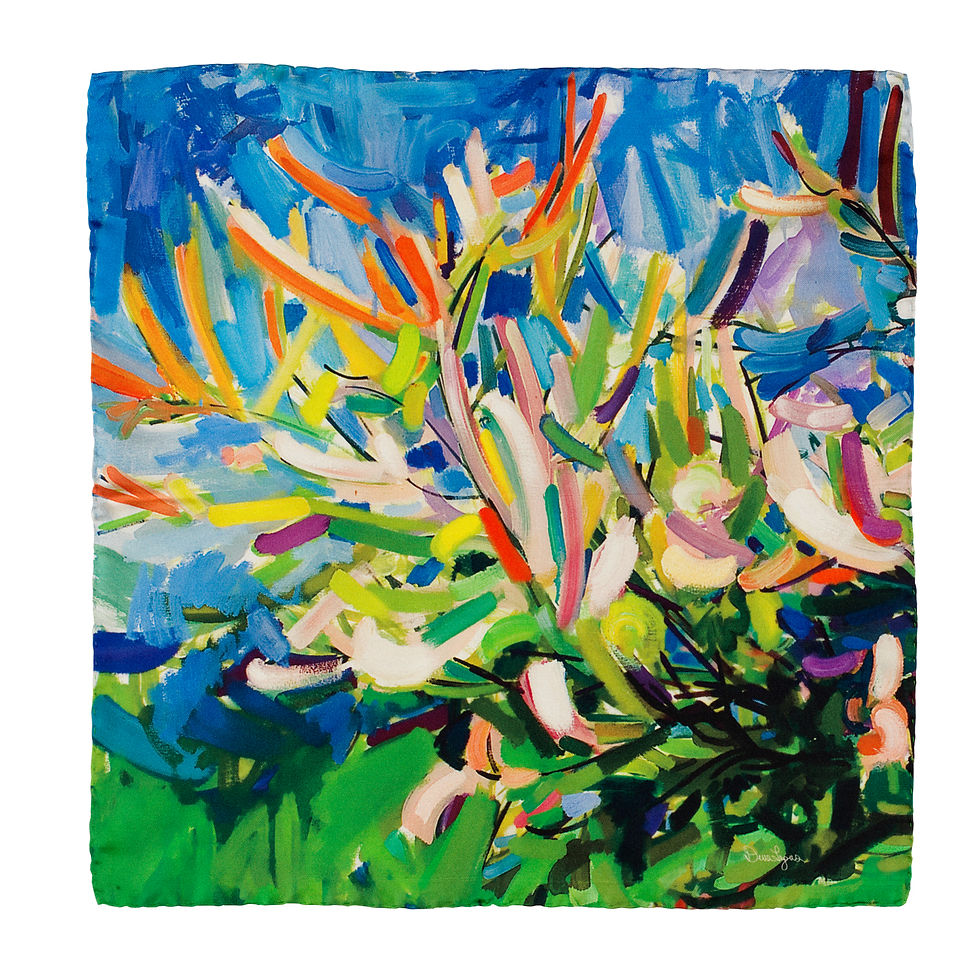 kerchief laid flat to display unique painting printed in italy