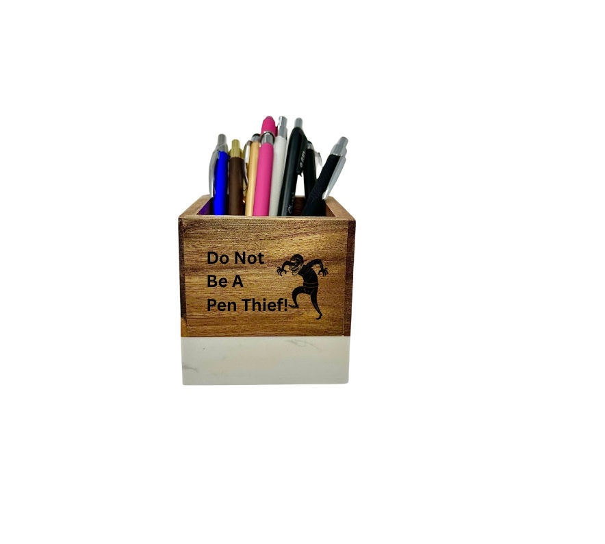 Personalized Marble and Wood Penholder