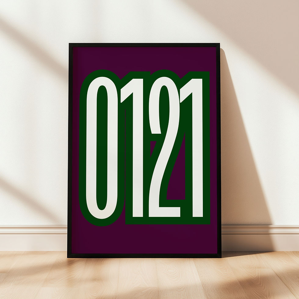 Thumbnail: 0121 Birmingham Area Code Wall Art - Unframed