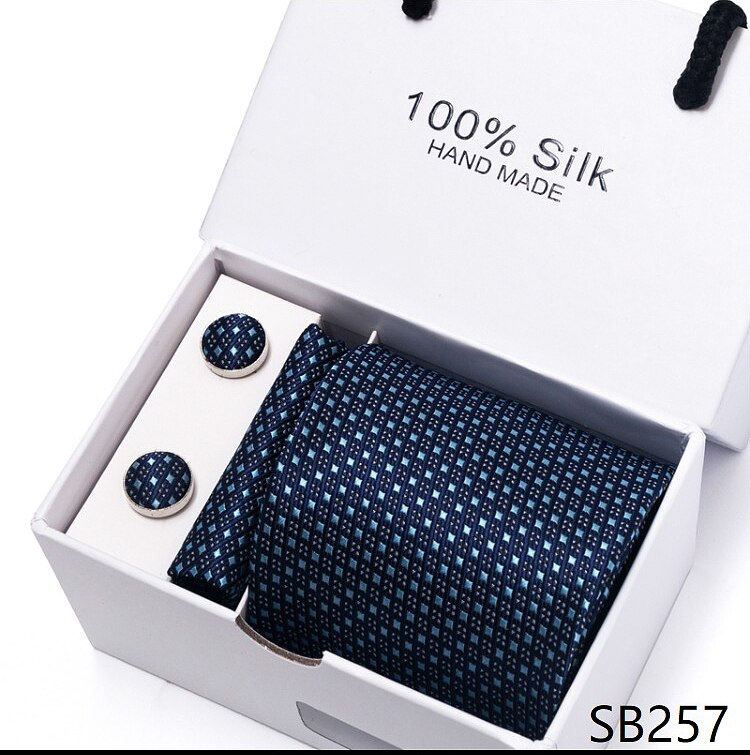 Thumbnail: Woven Festive Gift 65 Colors 100% Silk Tie Handkerchief Cufflink Set