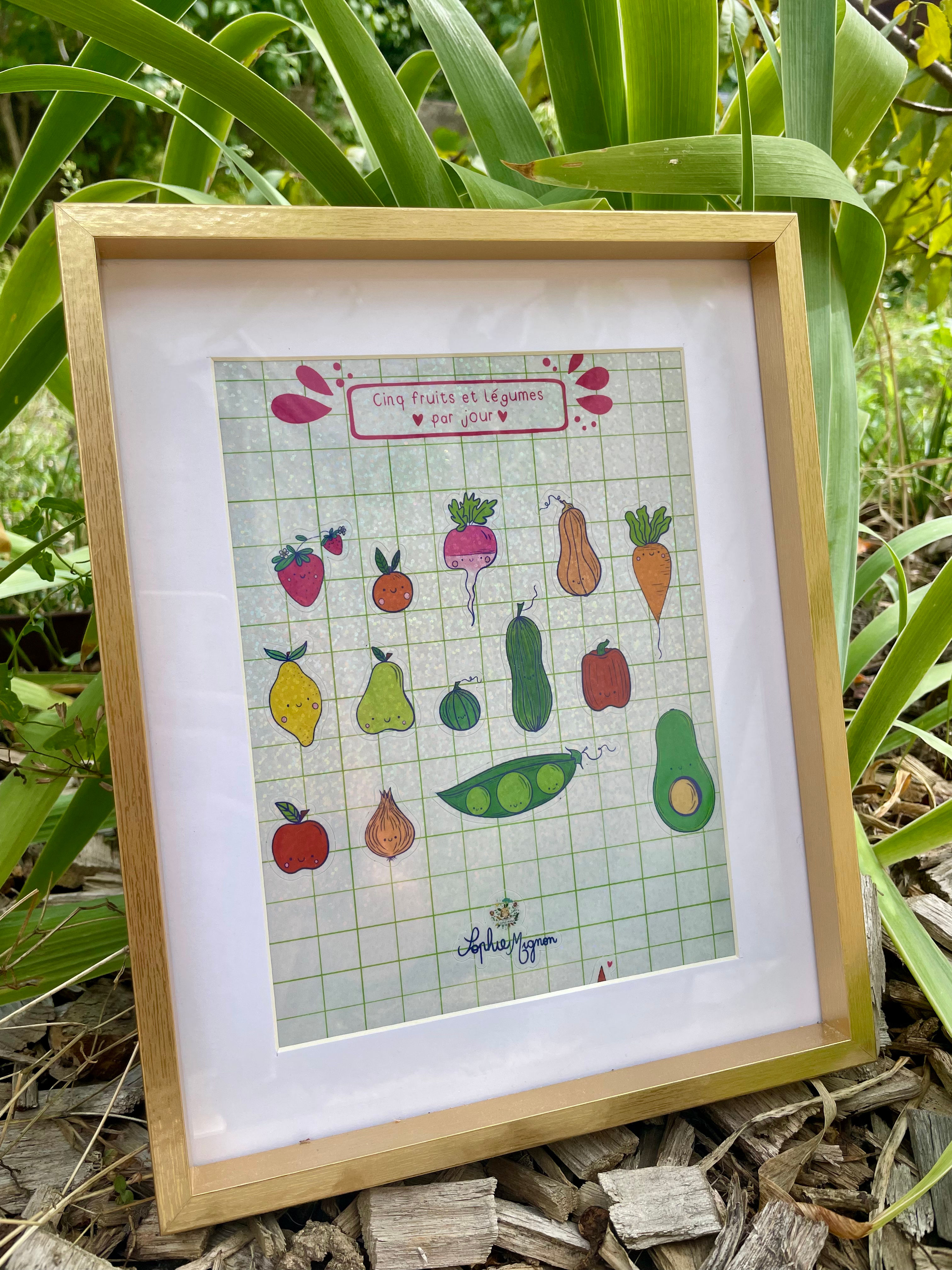 Sous cadre : "5 fruits & légumes - planche stickers paillettes" A5