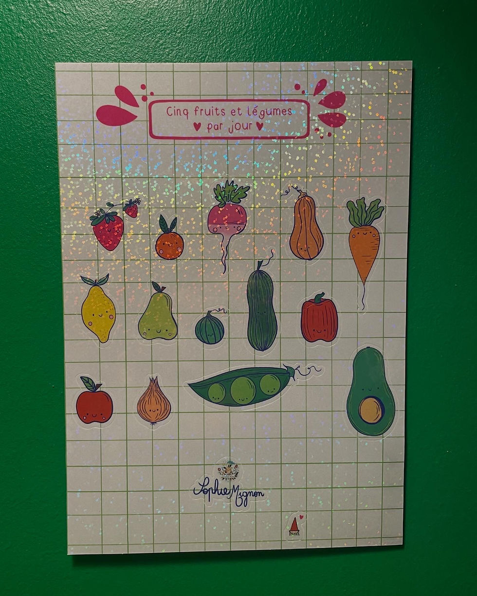 Miniature : Planche stickers fruits & légumes - à paillettes