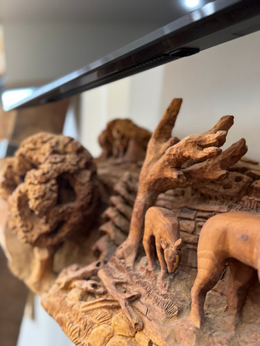 Hand-Carved Wildlife Mantel | IRON TIMBERS