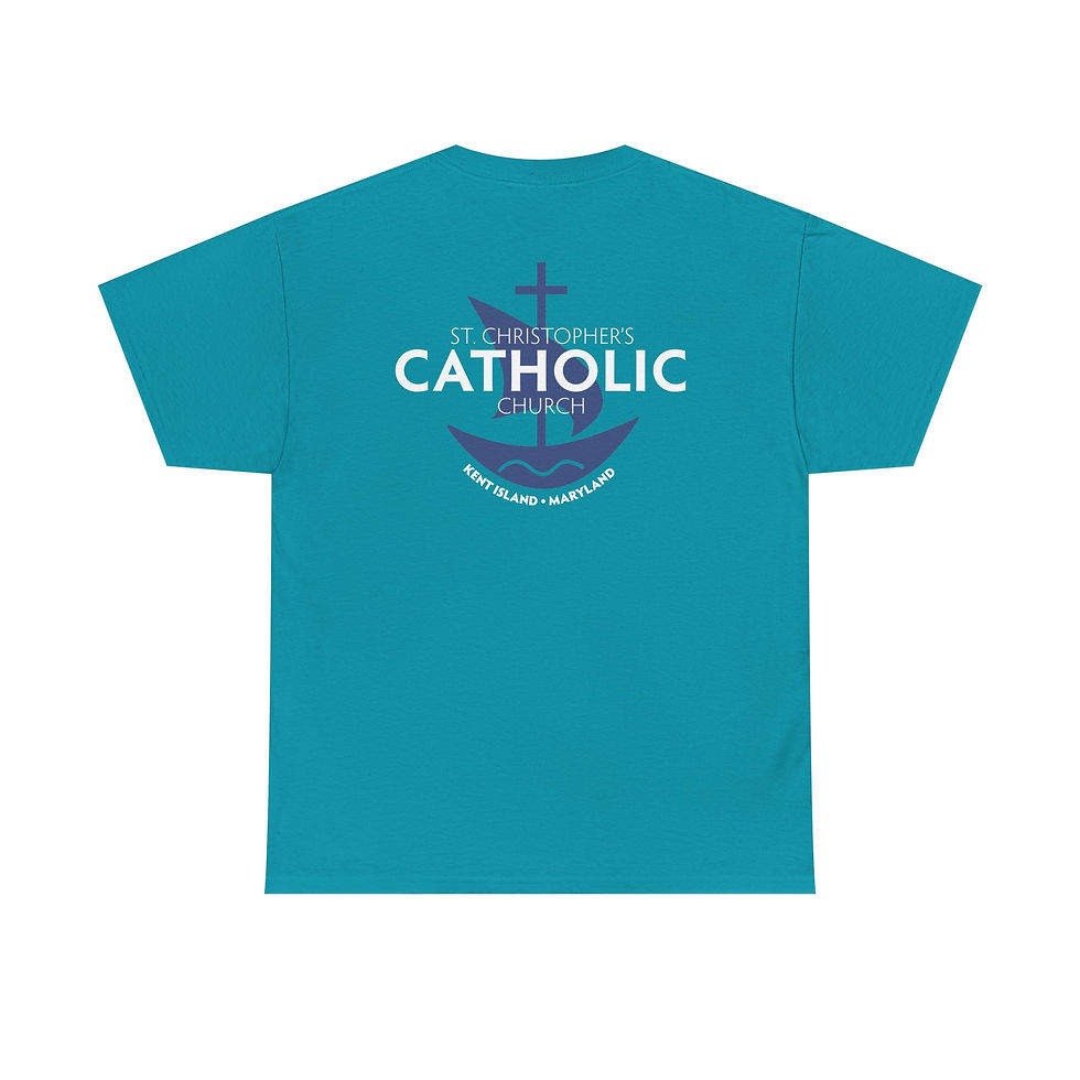 Thumbnail: Cotton: St. Christopher's Word Front + Boat Catholic Back T-Shirt (Two Sided)