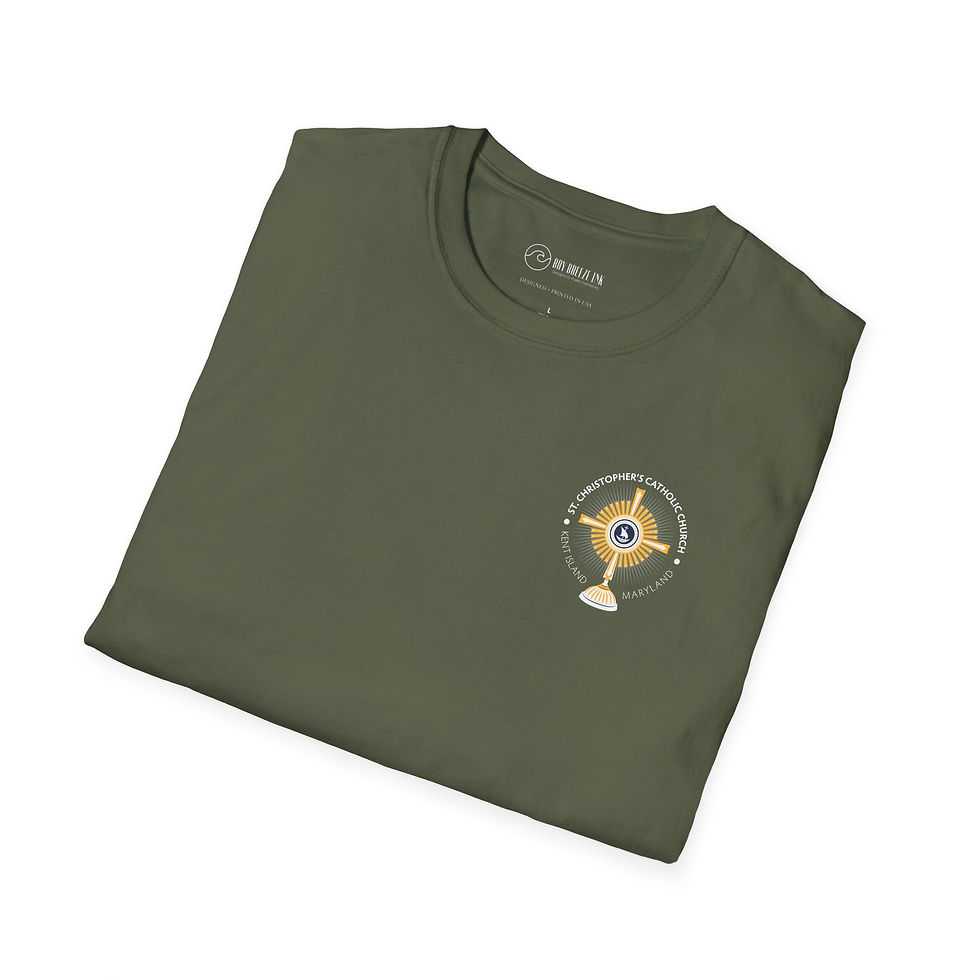 Thumbnail: Jersey: St. Christopher's Eucharistic Monstrance Softstyle Shirt (Two Sided)
