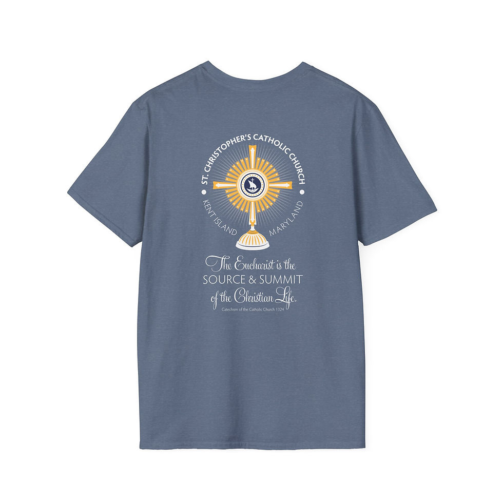 Thumbnail: Jersey: St. Christopher's Eucharistic Monstrance Softstyle Shirt (Two Sided)