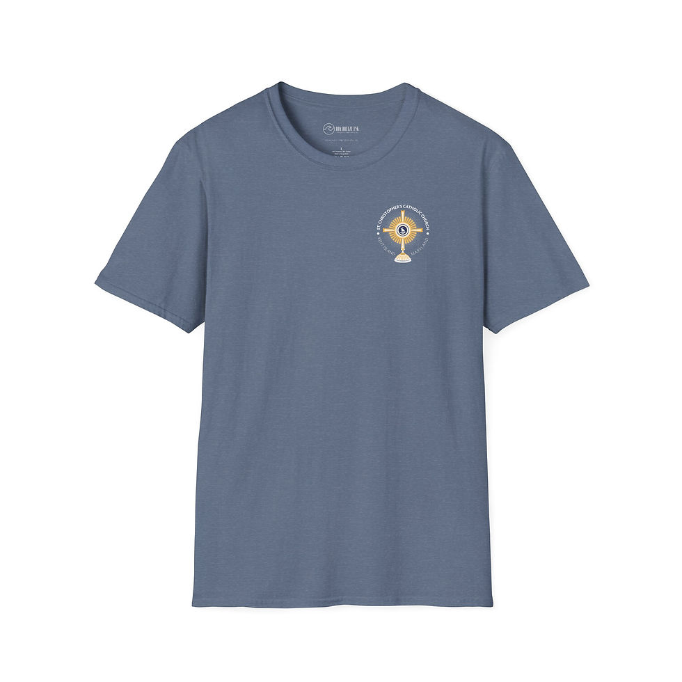 Thumbnail: Jersey: St. Christopher's Eucharistic Monstrance Softstyle Shirt (Two Sided)