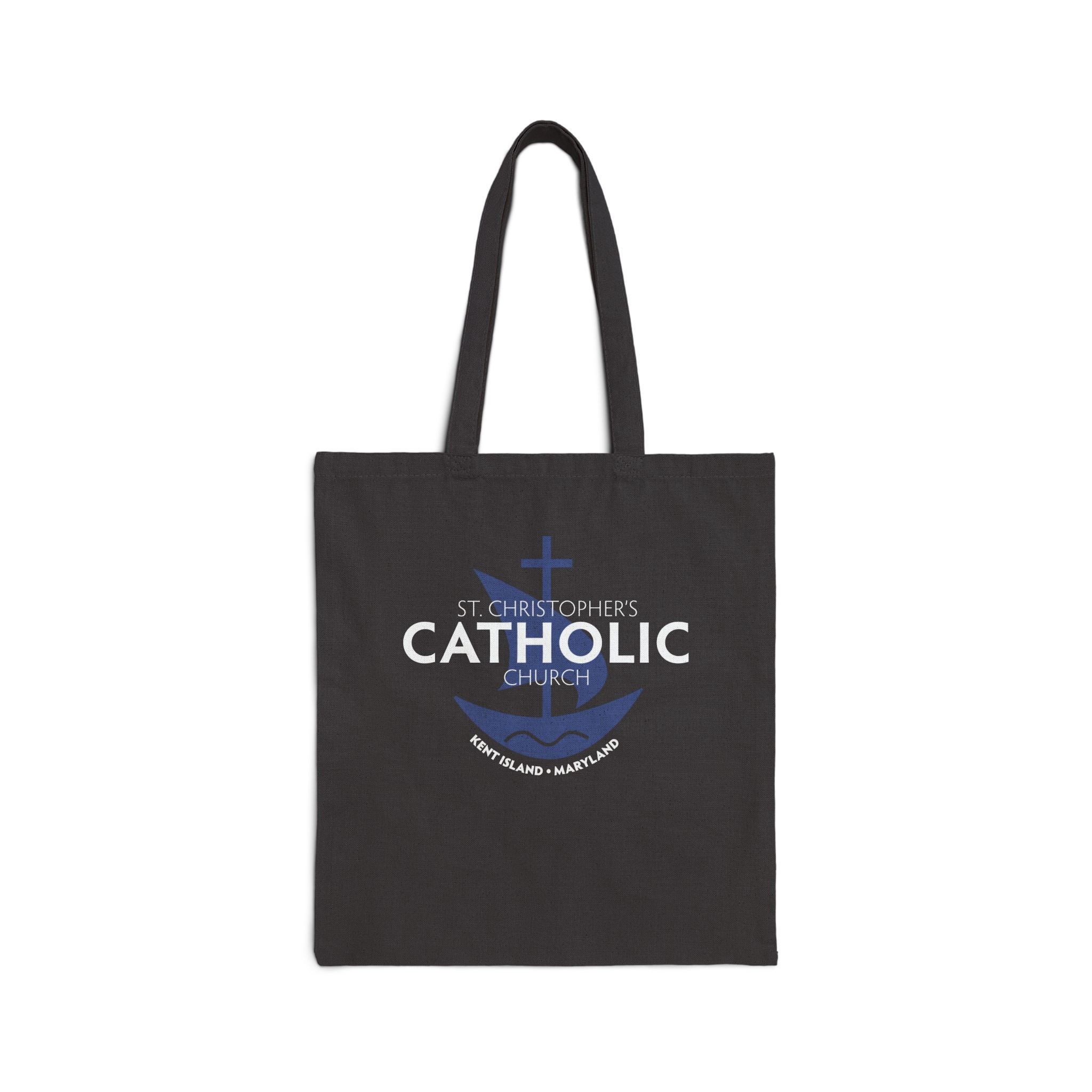 St. Christopher's Sail Boat Catholic Cotton Canvas Tote Bag