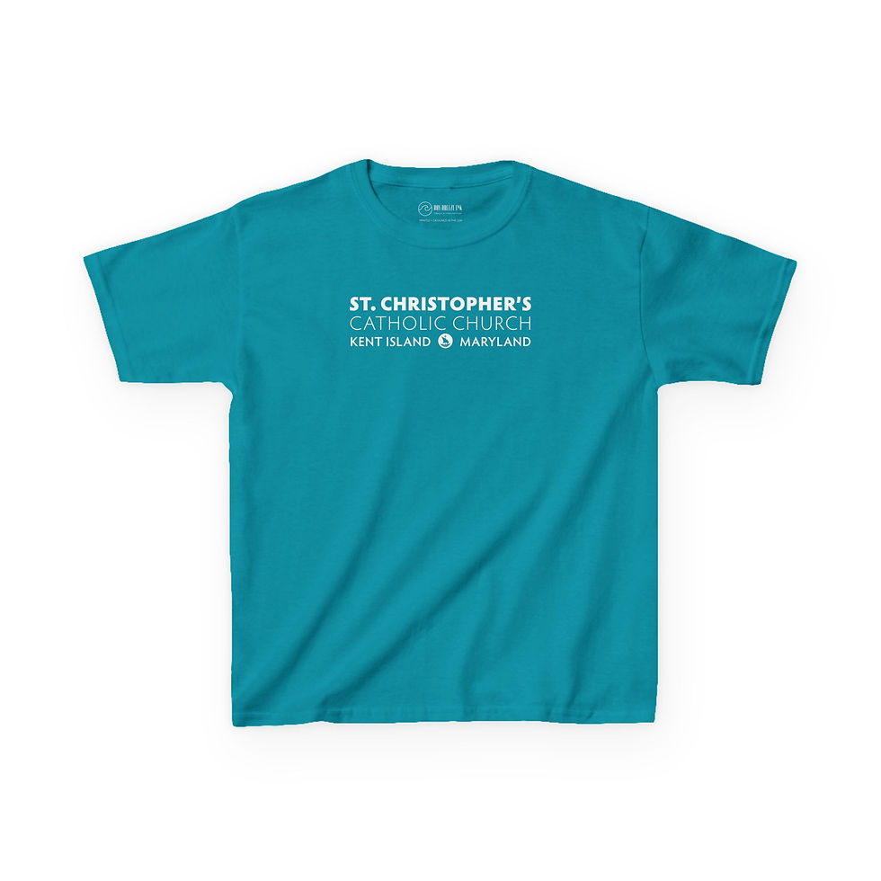 Thumbnail: Kids: St. Christopher's Stained Glass Back Cotton T-Shirt (Two Sided)