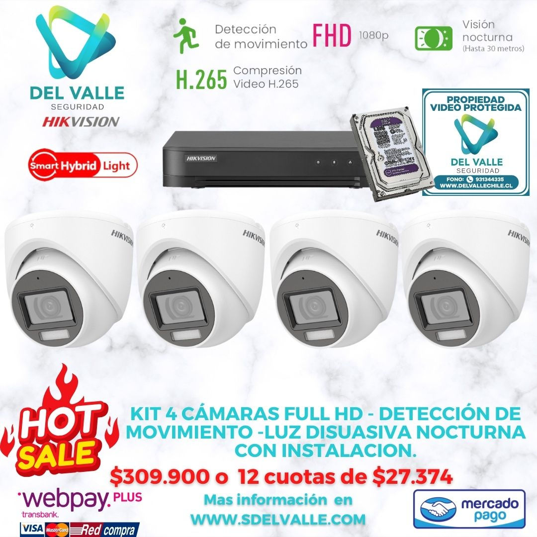 Kit 4 Cámaras Domo Full HD. Smart Hybrid Light